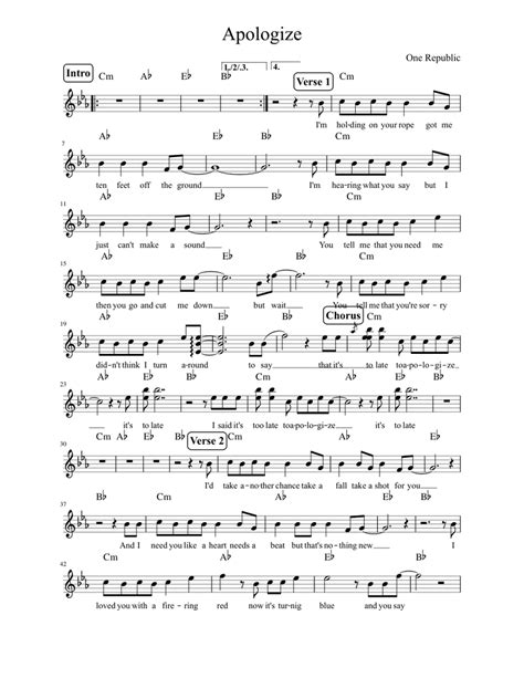 Apologize (leadsheet) - One Republic Sheet music | Musescore.com