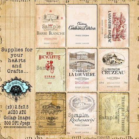 Vintage French Wine Labels Clipart in ACEO or ATC Size.