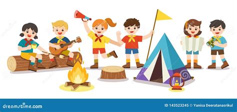 Children Camping Out on White Background. Camping Kids Concept. Summer ...