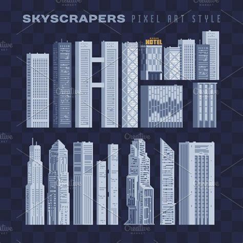 Pixel art skyscrapers icons set. by VectorPixelStar on @creativemarket | Pixel art, Pixel art ...