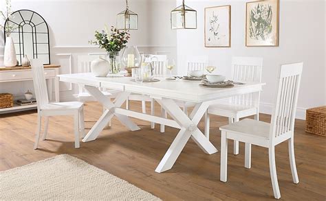 Grange Extending Dining Table & 6 Oxford Chairs, White Wood, 180-220cm ...