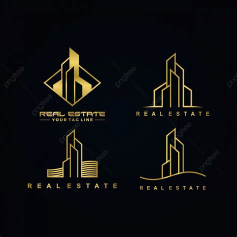 Logo Real Estates Vector Hd PNG Images, Real Estate Gold Color Logo Set, Modern, Building ...