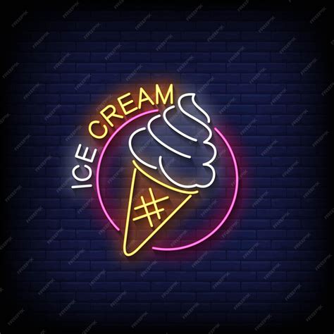 Premium Vector | Neon Sign ice cream with Brick Wall Background Vector