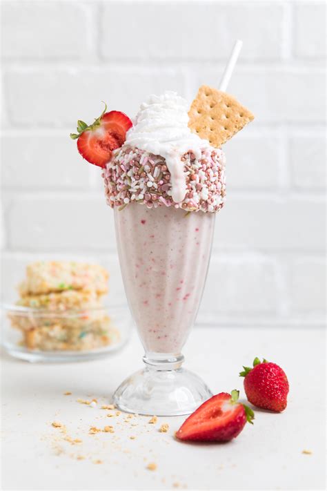 Vegan Strawberry Birthday Cake Milkshake - Make It Dairy Free