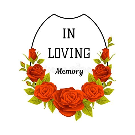 Funeral Red Rose Frame with in Loving Memory Quote and Inscription Vector Illustration Stock ...