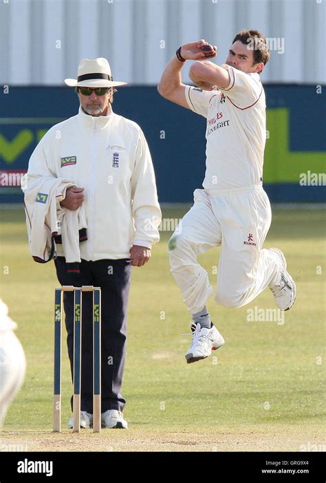 James Anderson in bowling action for Lancashire - Essex CCC vs Lancashire CCC - LV County ...