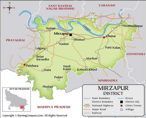 Mirzapur District Map, District Map of Mirzapur, Uttar Pradesh, India