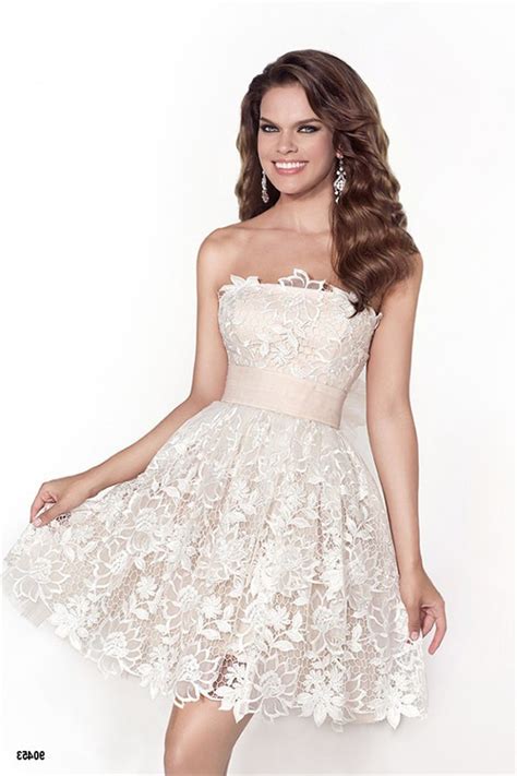 Cute Strapless Short Ivory Venice Lace Party Prom Dress With Sash