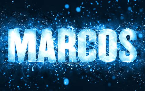 Happy Birtay Marcos, , blue neon lights, Marcos name, creative, Marcos Happy Birtay, Marcos ...