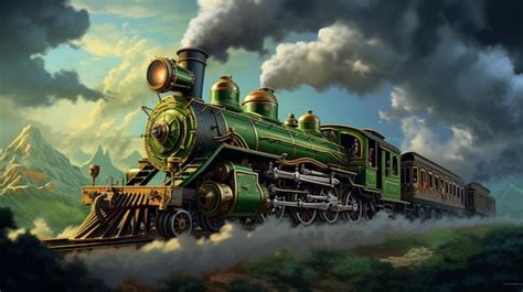 Premium Photo | Painting of a steam engine train traveling through a ...