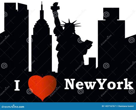 New York City Silhouette I Love NY Stock Illustration - Illustration of silhuette, liberty ...