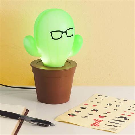 Kawaii Cactus LED Mood Lamp with Reusable Stickers | Gadgetsin