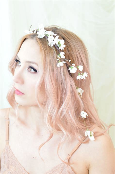 White Flower Headband, Bridal Floral Crown, Wedding Headpiece, Whimsical Wedding, Woodland Halo ...