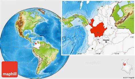 Physical Location Map of Antioquia, highlighted country