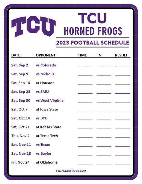 Printable 2023 TCU Horned Frogs Football Schedule