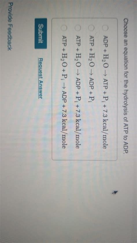 Solved Choose an equation for the hydrolysis of ATP to ADP. | Chegg.com