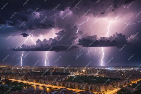 Premium Photo | Lightning storm over the city