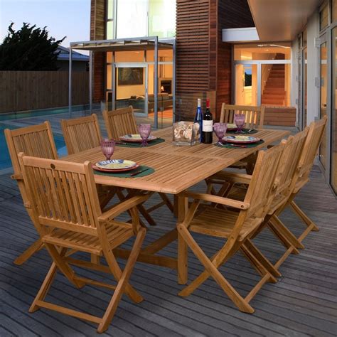 International Home Amazonia Teak 9-Piece Brown Wood Frame Patio Dining ...