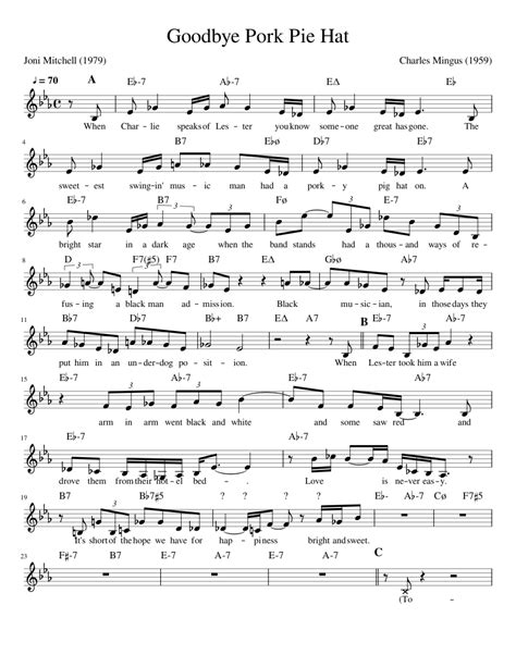 Goodbye Pork Pie Hat Sheet music for Piano (Solo) Easy | Musescore.com