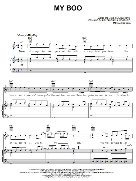 My Boo by Usher & Alicia Keys Sheet Music for Piano, Vocal & Guitar ...