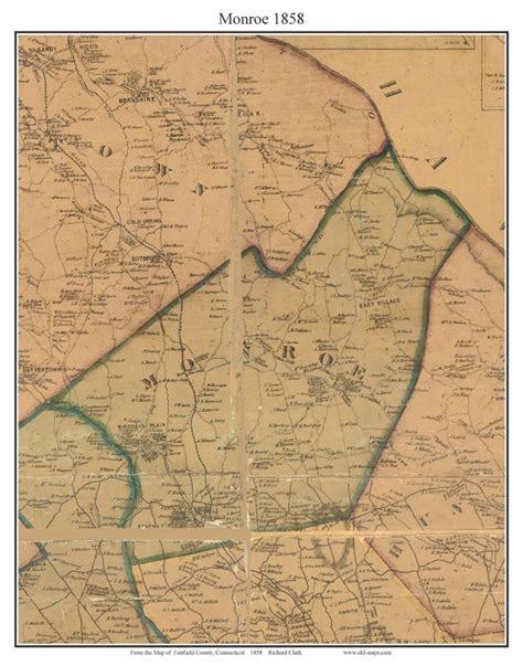 Monroe Connecticut 1858 Old Town Map With Homeowner Names Reprint ...