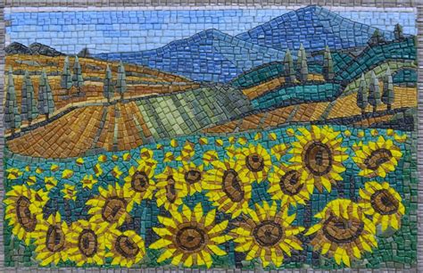 Glass Mosaic Art - Sunflower Feed | Scenery | Mozaico