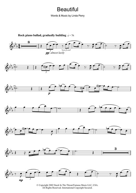 Beautiful by Christina Aguilera Sheet Music for Flute Solo at Sheet ...