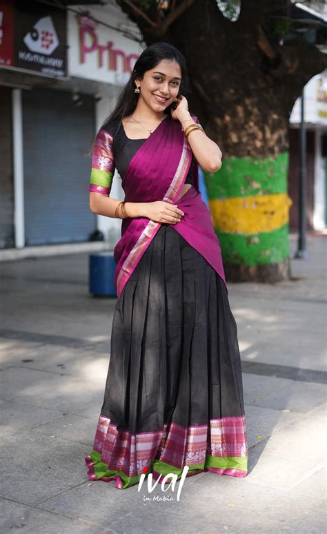 Black Cotton Half Saree (Langa Voni) - Keep Me Stylish