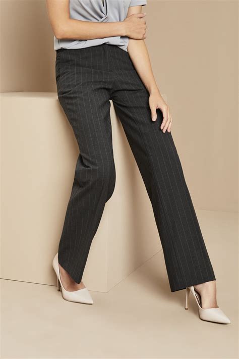 Women's Qualitas Polywool Straight Leg Pinstripe Trousers, Charc. | SJ