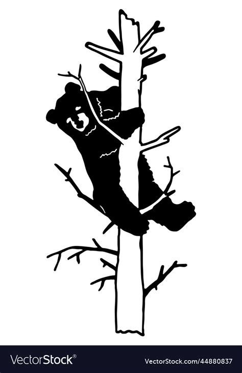 Cute bear climbing tree silhouette bear cub icon Vector Image