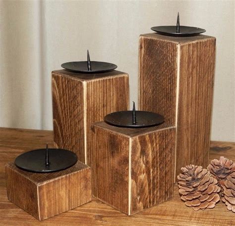 4 Rustic Wooden solid Wood Candle Holders Wedding Advent Anniversary ...