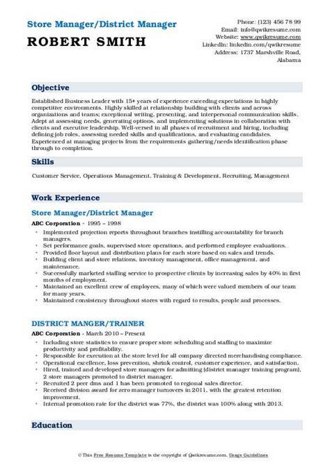 District Manager Resume Samples | QwikResume