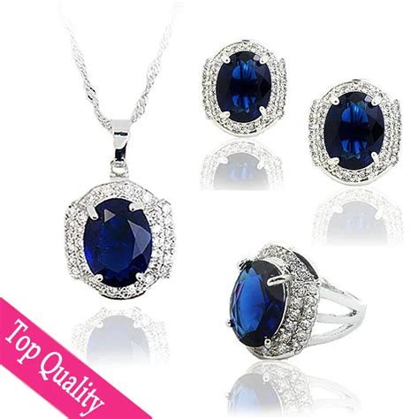 2015 18K Dark Blue Crystal Jewelry Sets Wedding Party Classic Jewelry Platinum Plated Earrings ...