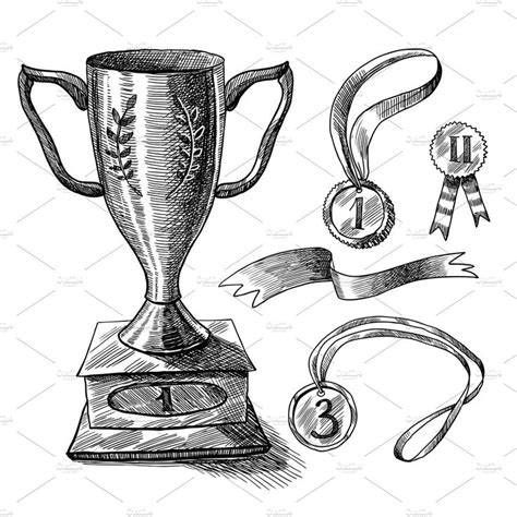 Trophy and Awards Sketch Set | Symbol Drawing