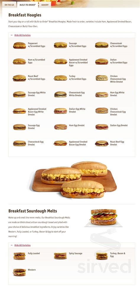 Wawa menu in Wrightstown, New Jersey, USA