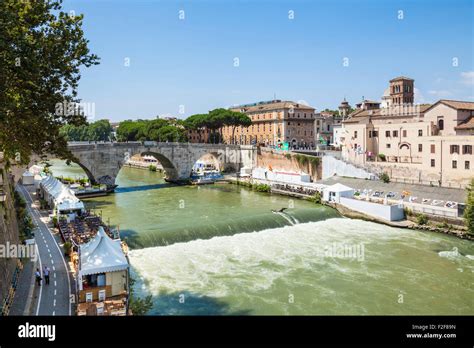 The Pons Cestius a Roman stone bridge to Tiber Island in the River ...