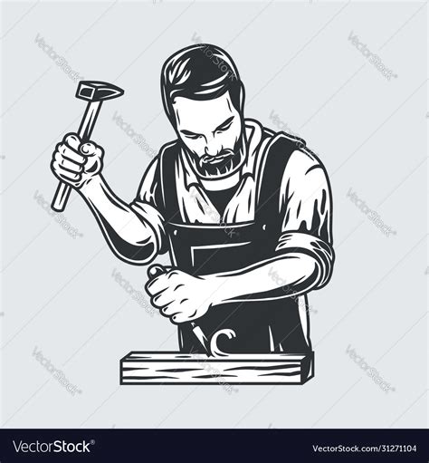 Carpenter with hammer jack plane carpentry logo Vector Image