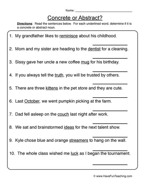 Common or Abstract Nouns Worksheet - Have Fun Teaching