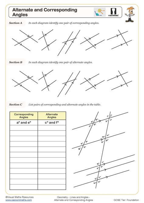 Alternate and Corresponding Angles (A) Worksheet | Cazoom Maths Worksheets