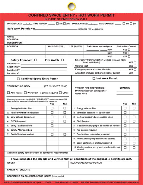 CONFINED SPACE ENTRY/ HOT WORK PERMIT FORM QIA – Celanese Pasadena