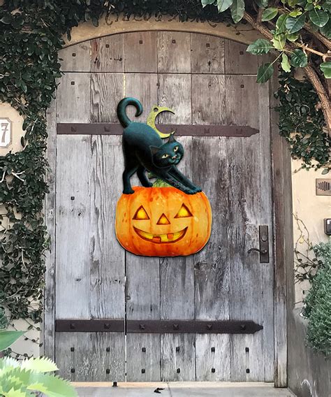 The Holiday Aisle® Spooky Pumpkin Halloween Cat Wooden Door Hanger ...
