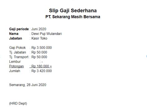 Slip Gaji Sederhana dan Contoh Informasi Gajinya - Talenta