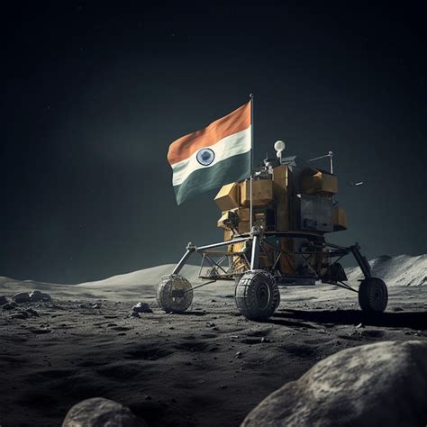 Chandrayaan 3 soft landing on the moon with Indian flag | Premium AI-generated image