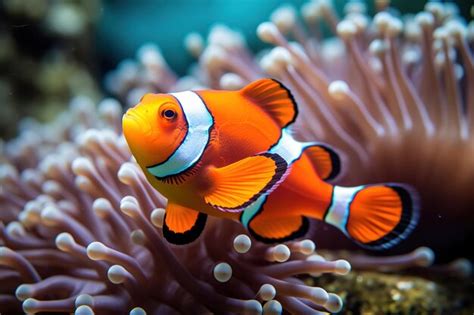 Premium AI Image | Cute little clown fish in coral reef