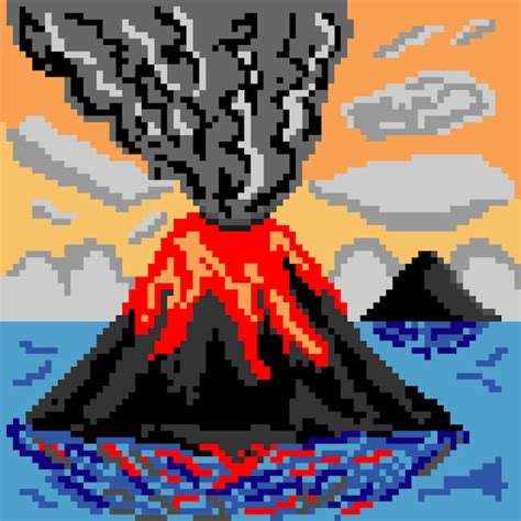 Premium Vector | Pixel art with volcano mountain.