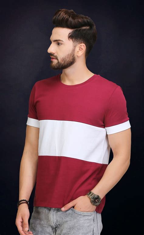 Maroon And White Round Neck T Shirt | Trendy shirts, New t shirt design ...