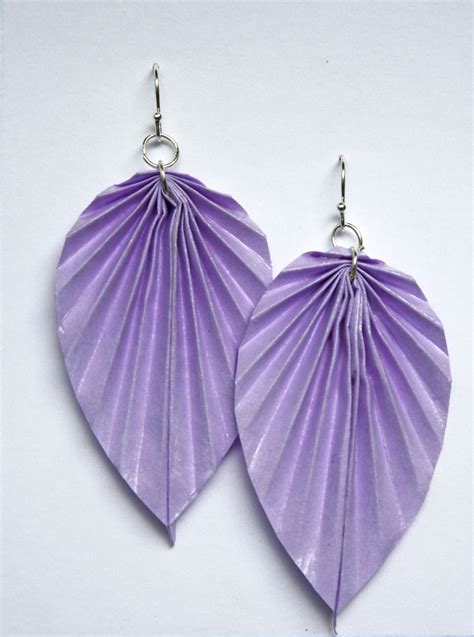 Hand Folded Lilac Origami Leaf Earrings