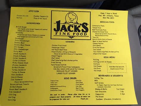 Jack's Fine Food Menu, Menu for Jack's Fine Food, Atlanta, Atlanta - Urbanspoon/Zomato