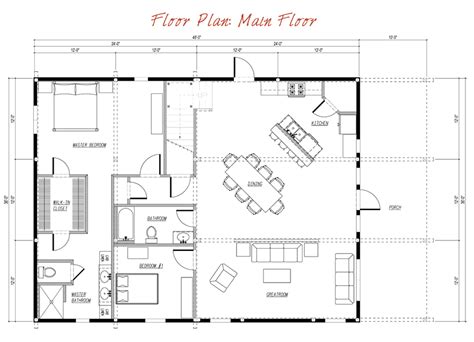 Pre-designed Combination Barn Home Main Floor Plan Layout Pole Barn Kits, Pole Barn Plans, Barn ...