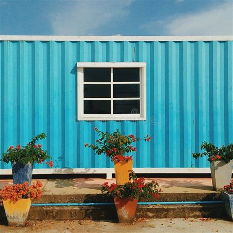 The blue container house. stock photo. Image of house - 152639908